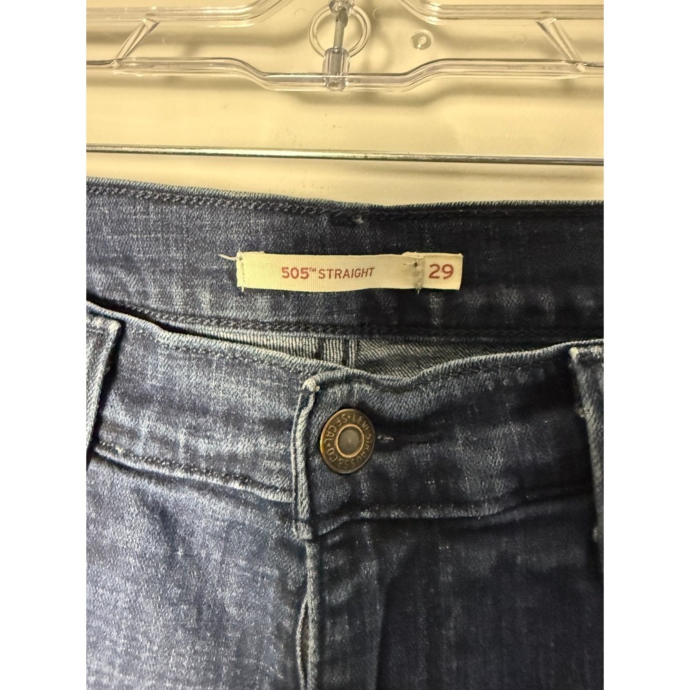 Levis 505 Jeans Womens 29 Blue Denim Straight Leg Mid Rise Stretch Dark Wash - Picture 2 of 7